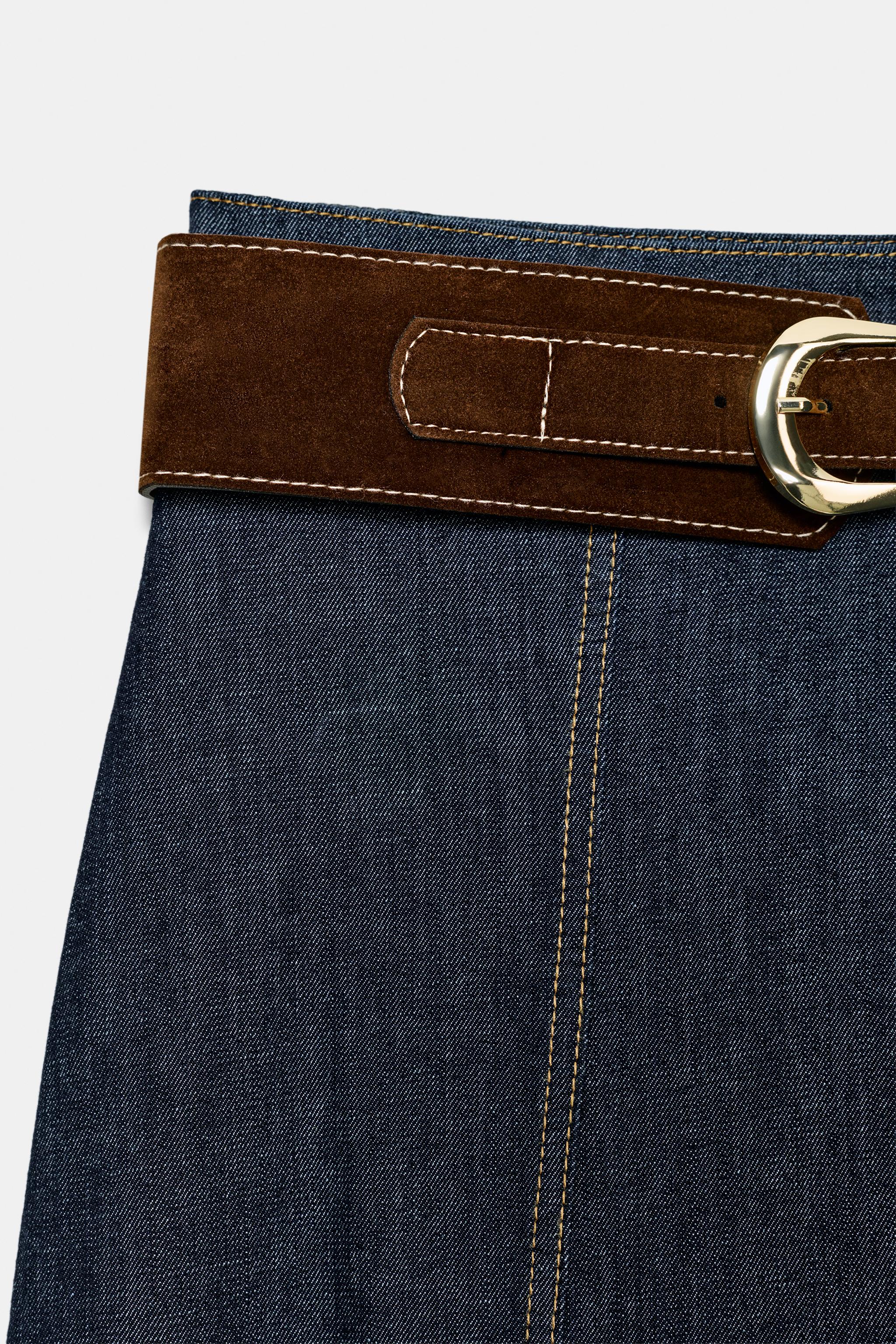 Z1975 BELTED WRAP DENIM MIDI SKIRT